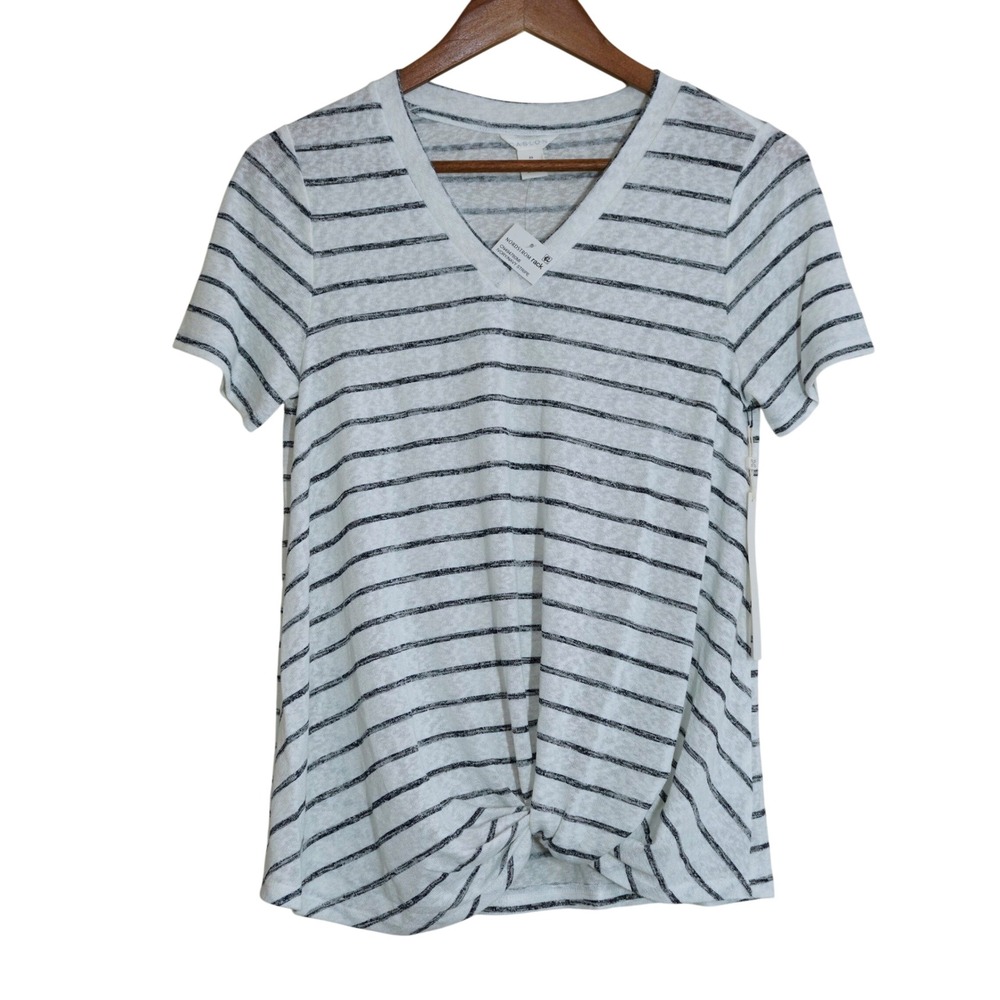 Caslon T-Shirt Women's XS Ivory Navy NWT Striped Twist Front V-Neck Tee